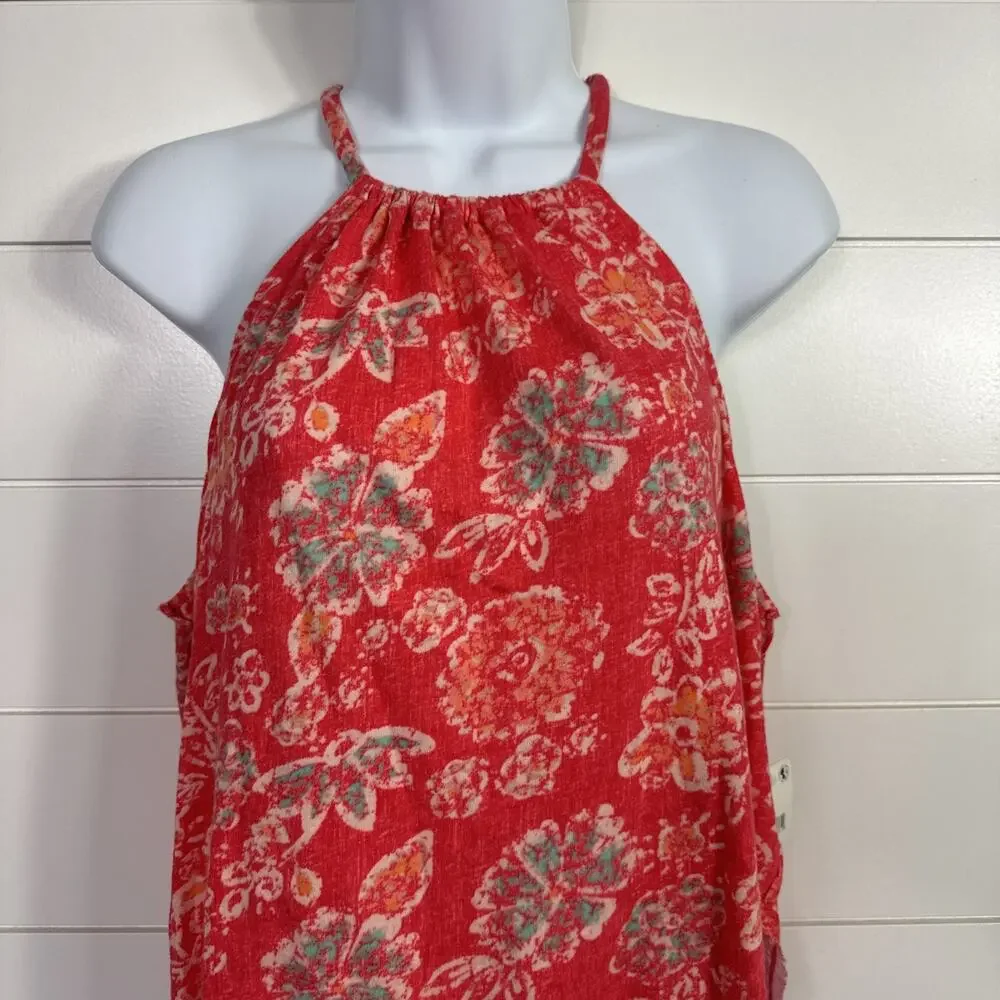 Free People - We The Free Daisy Tank Asymmetric Hem Pink Floral Print sz L